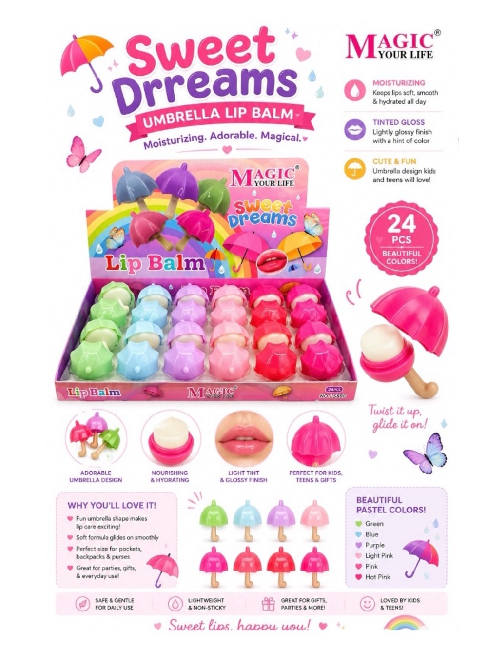 SWEET DREAMS 24 ADORABLE UMBRELLA SHAPE LIP BALMS